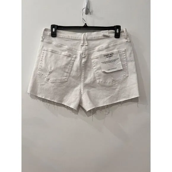New Good American Size 10/30 Good '90s Ripped Raw Hem Denim Shorts White