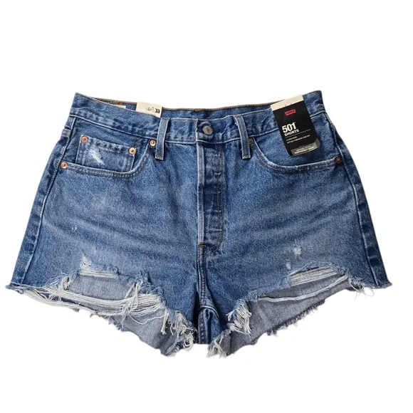 NEW Levi's Premium Women Sz 31 501 Button Fly High Rise Distressed Denim Shorts