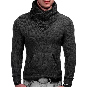 New Stylish Mens Sweater Casual Solid Long Sleeve Knitted Sweater Pullover