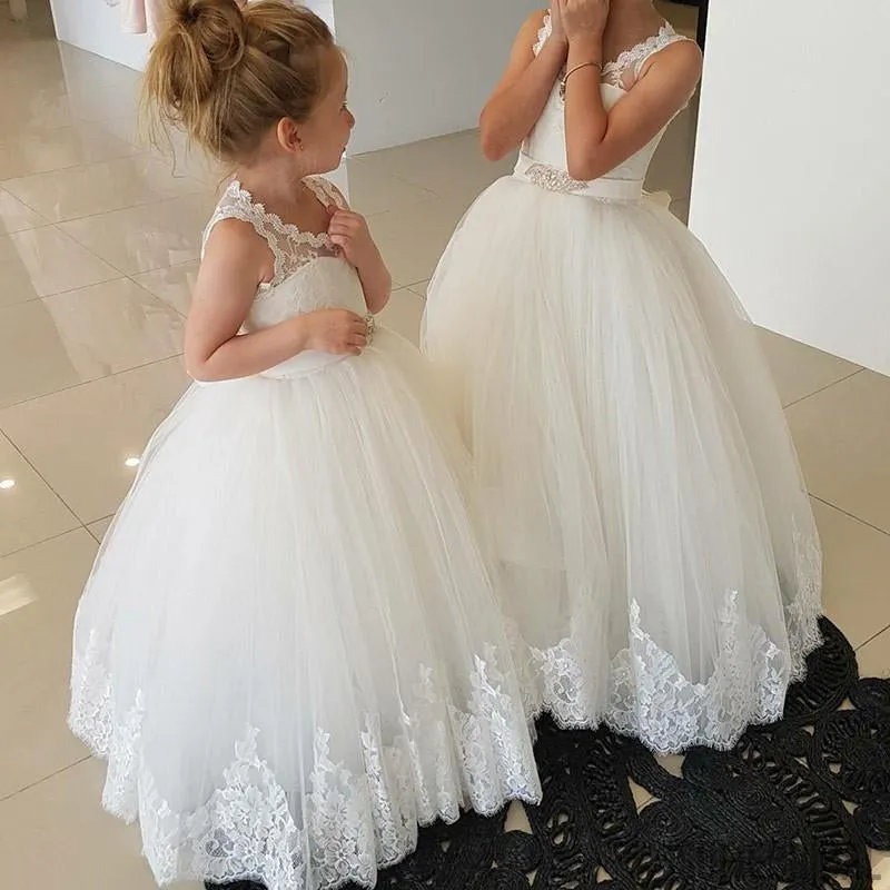 Newest Round Neck Lace Open-back Ball Gown, Flower Girl Dresses , FG0105