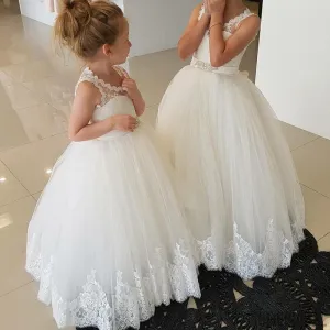 Newest Round Neck Lace Open-back Ball Gown, Flower Girl Dresses , FG0105