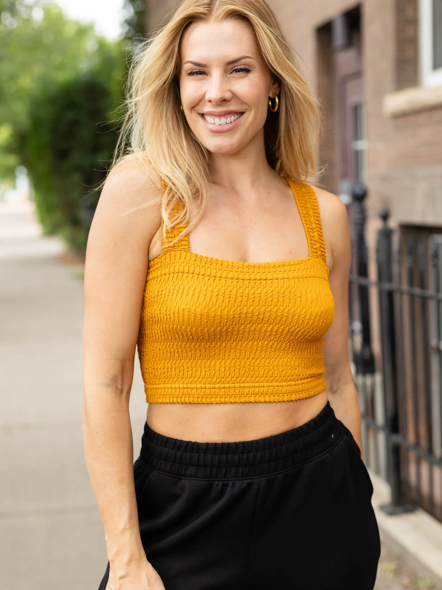 NIKIBIKI Shirred Square Neck Crop Top