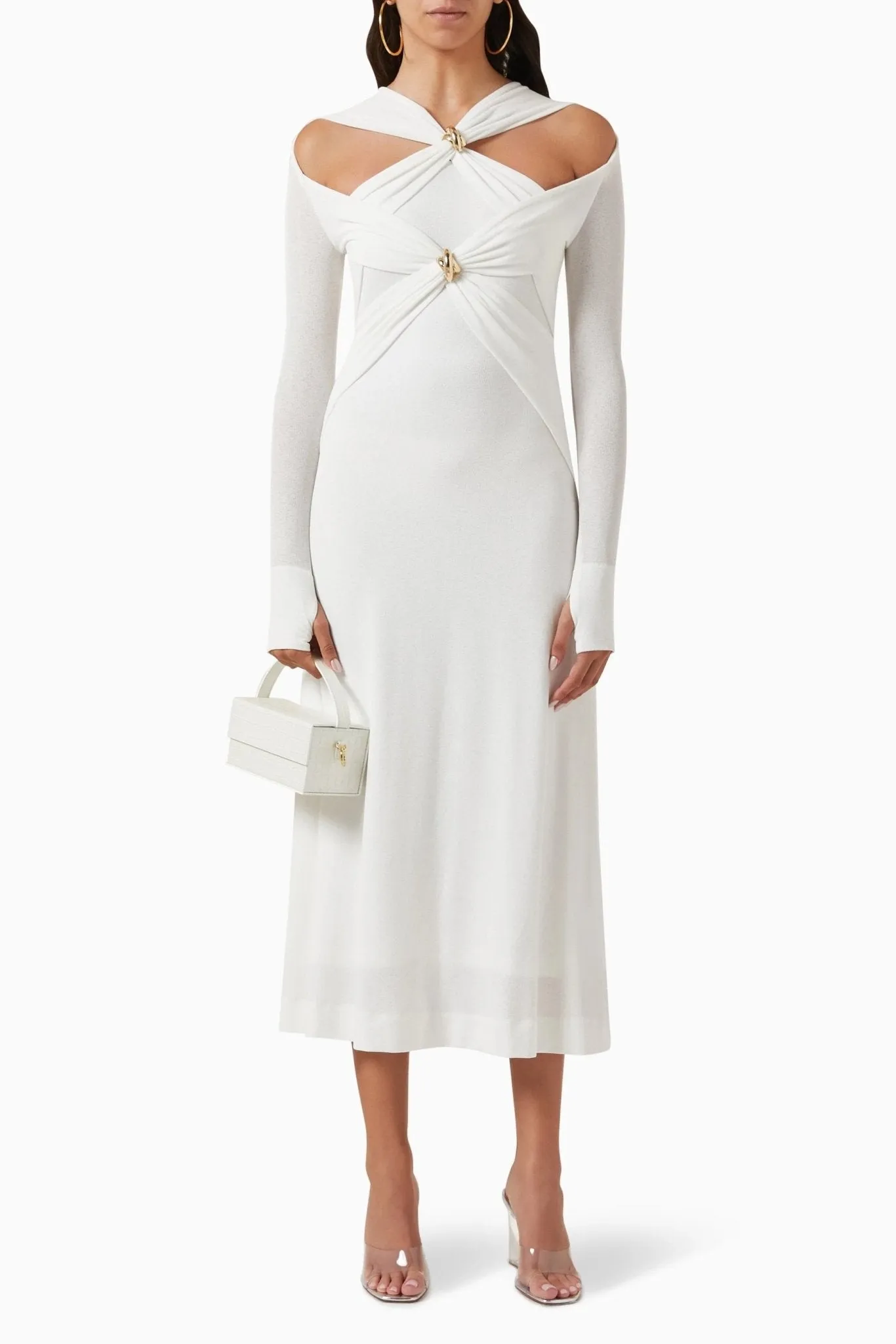 Niza | Cut-Out Cross Bodice Midi Knit Dress