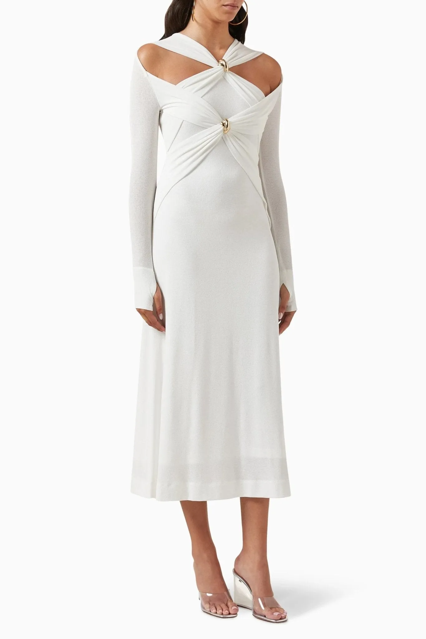 Niza | Cut-Out Cross Bodice Midi Knit Dress