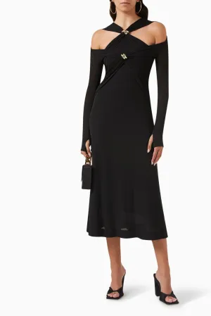 Niza | Cut-Out Cross Bodice Midi Knit Dress