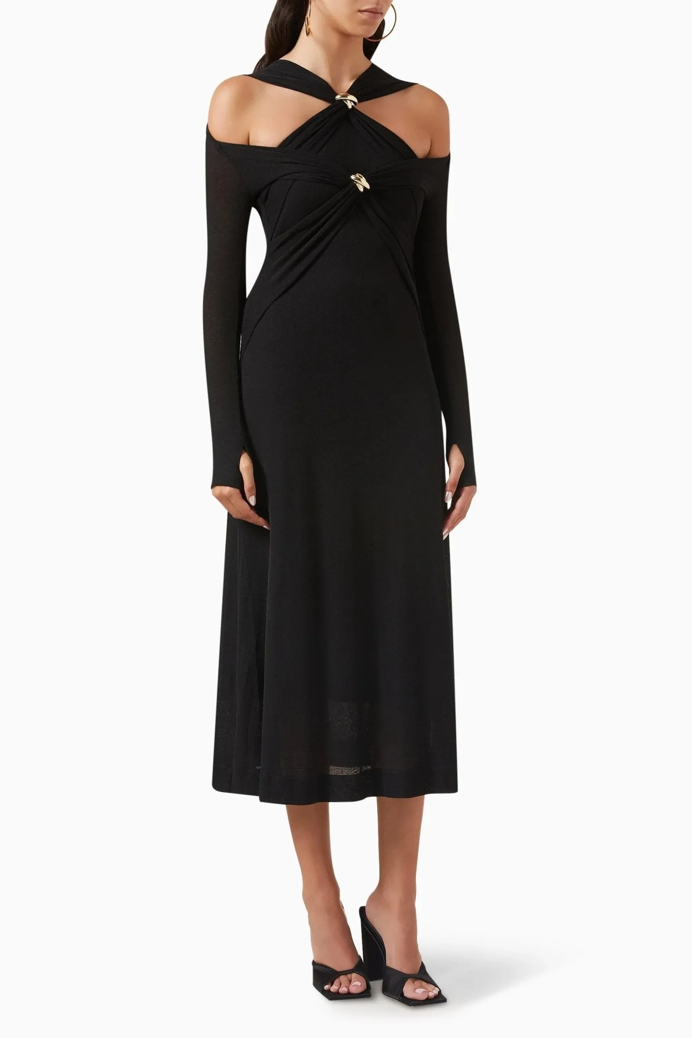 Niza | Cut-Out Cross Bodice Midi Knit Dress