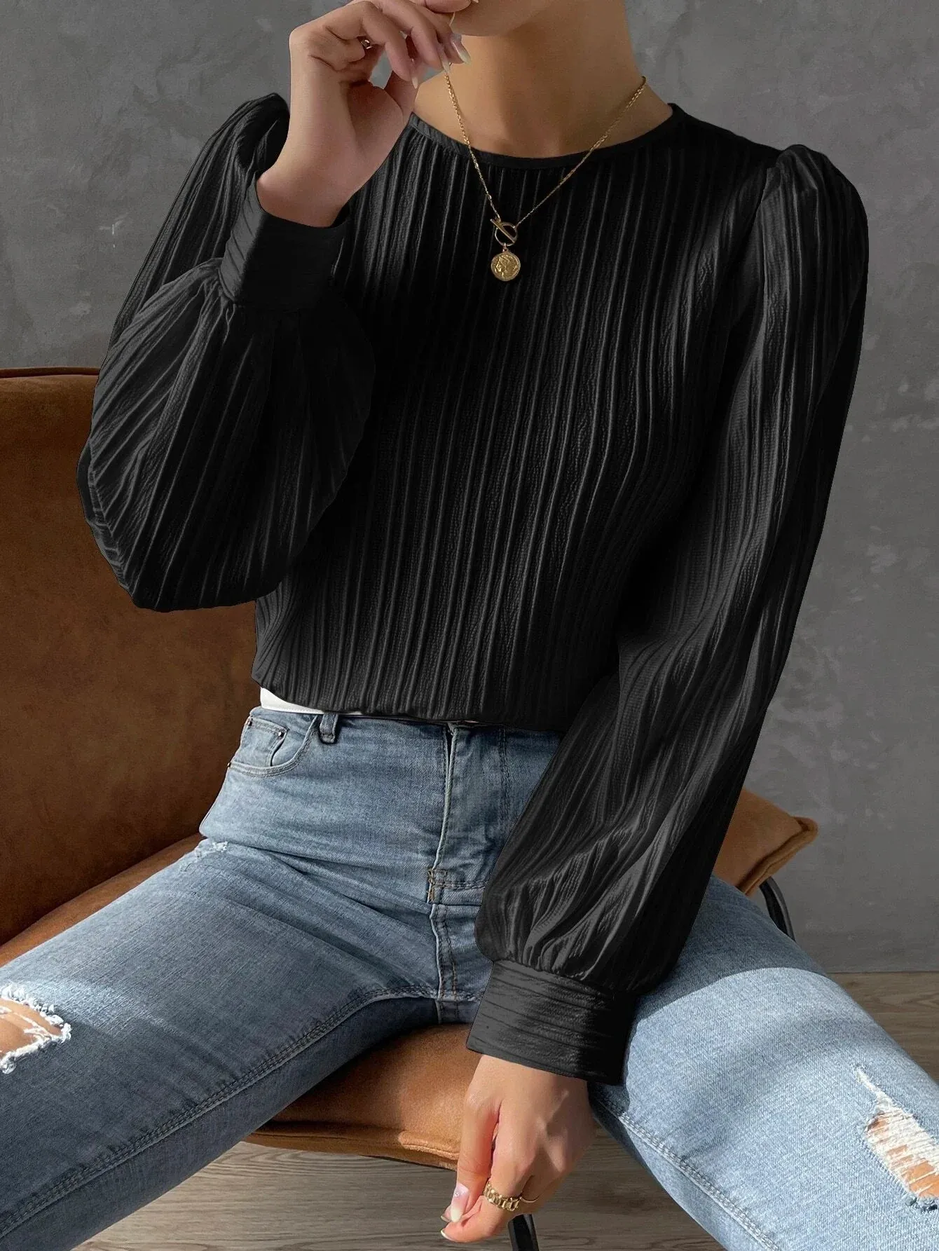 Norma® | Textured Long Sleeve Blouse