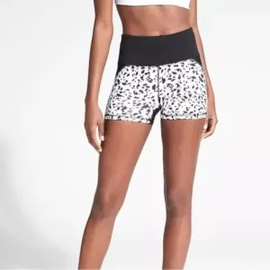 NWOT ATHLETA Printed Athletic Stealth Shortie Spandex Shorts Black White SMALL
