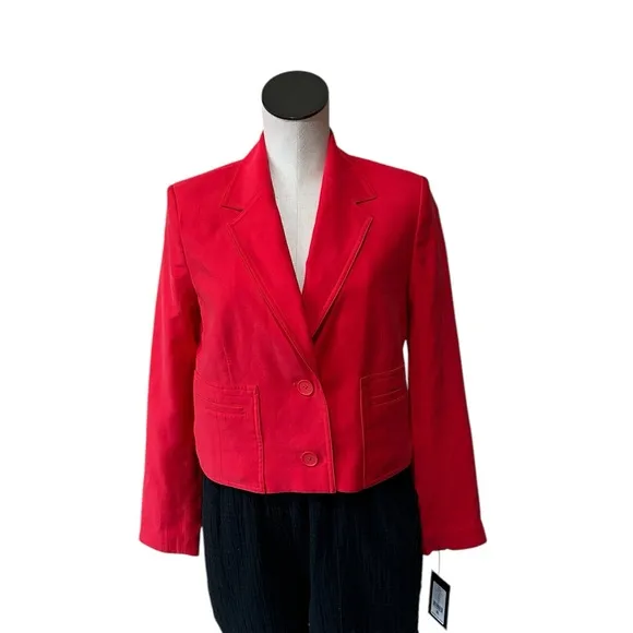 NWT DKNY  Long Sleeve Cargo Pocket Cropped Blazer IN COLOR FLAME