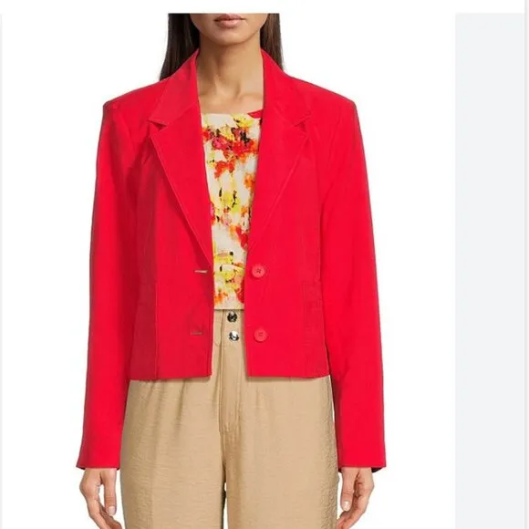 NWT DKNY  Long Sleeve Cargo Pocket Cropped Blazer IN COLOR FLAME