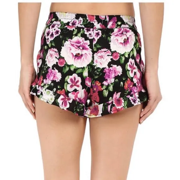 NWT L Betsey Johnson Woven Black Floral Shorts
