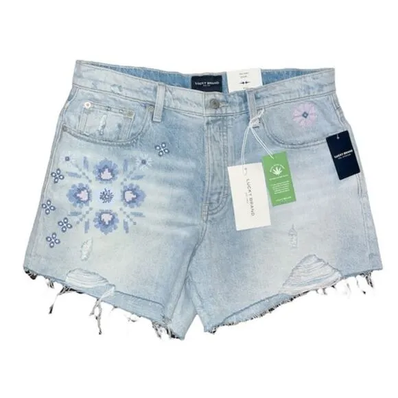 NWT Lucky Brand Womens floral embroidered 90s Midi Shorts size 10/30