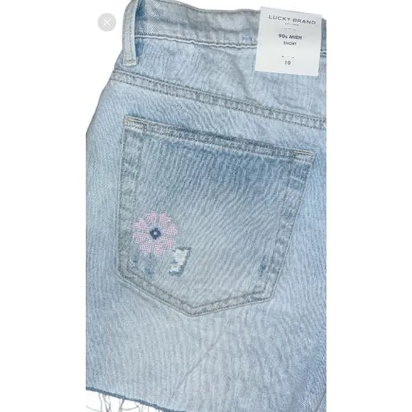 NWT Lucky Brand Womens floral embroidered 90s Midi Shorts size 10/30