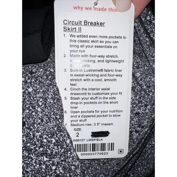 NWT Lululemon Size 2 Tall Circuit Breaker Skirt II Luminesce Black Skort Tennis