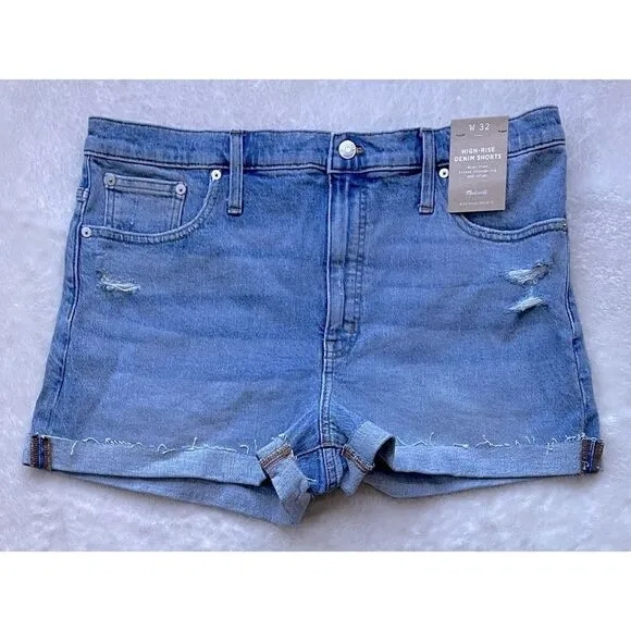 NWT Madewell High-Rise Denim Shorts in Astell Wash: Ripped Edition, Size 32