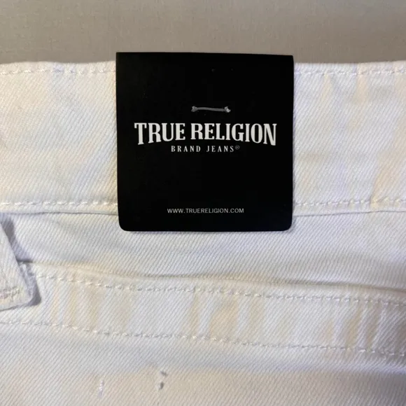 NWT TRUE RELIGION Maisie Vintage High Rise White Denim Fray Hem Jean Shorts