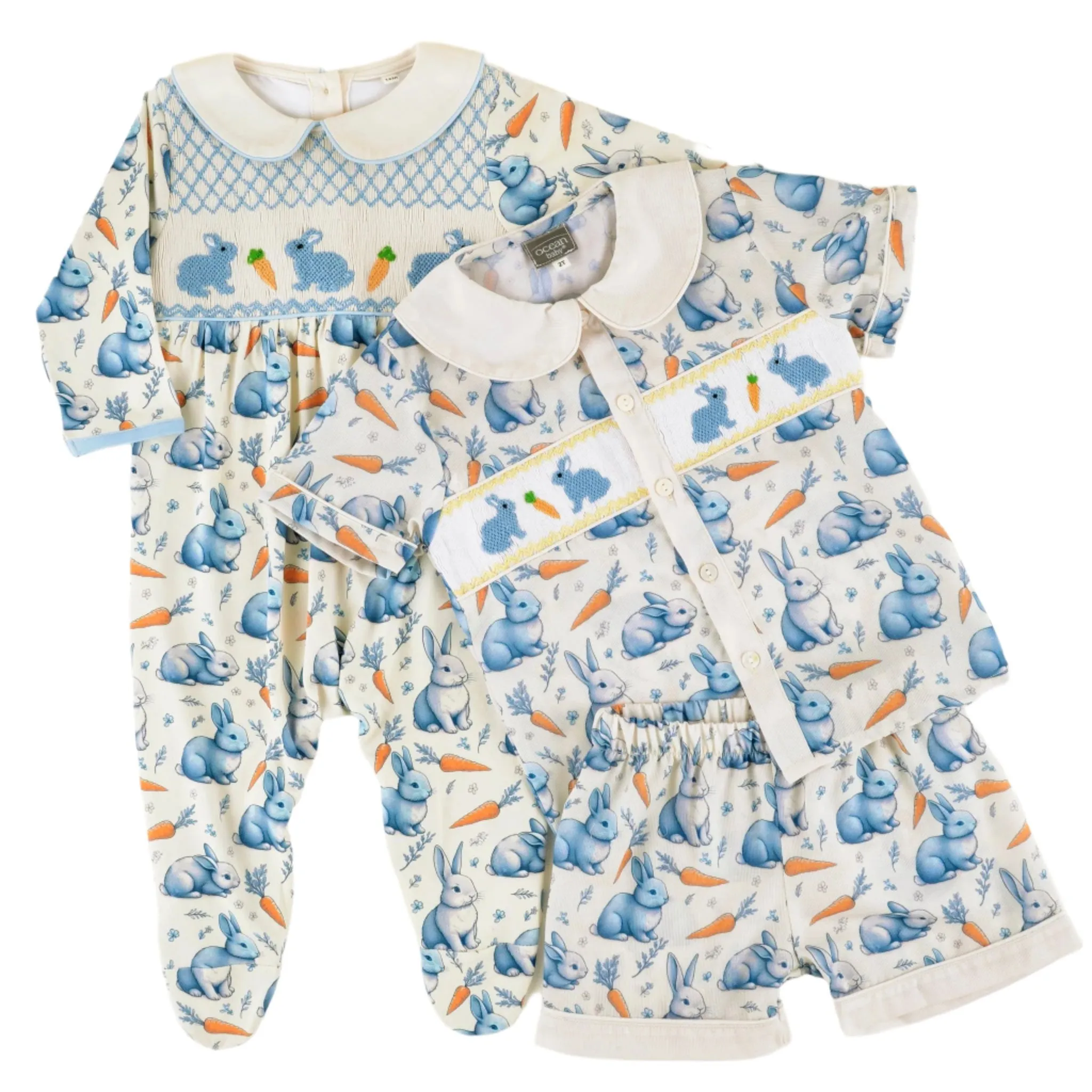 Ocean Baby Boys Blue And Cream Bunny Themed Pyjama Set (3M-5Yrs) Pjs