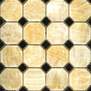 Octagon Mosaic Tiles with Black Dots 4x4 Sample of Honey Onyx Polished
