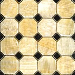 Octagon Mosaic Tiles with Black Dots 4x4 Sample of Honey Onyx Polished
