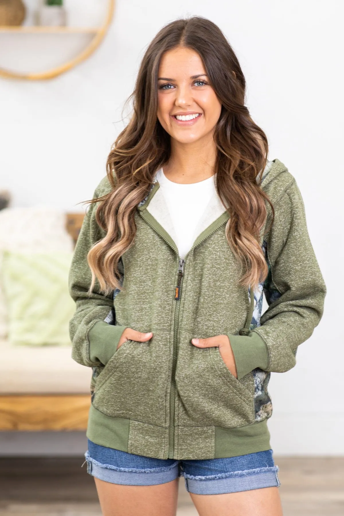 Olive Full Zip Sweatshirt With Camo