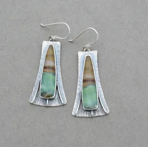 Opalized Wood Flared Dangle Earrings.
