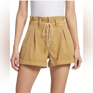 PAIGE Carley Self Tie Pleated Shorts Vintage Gold Size 31