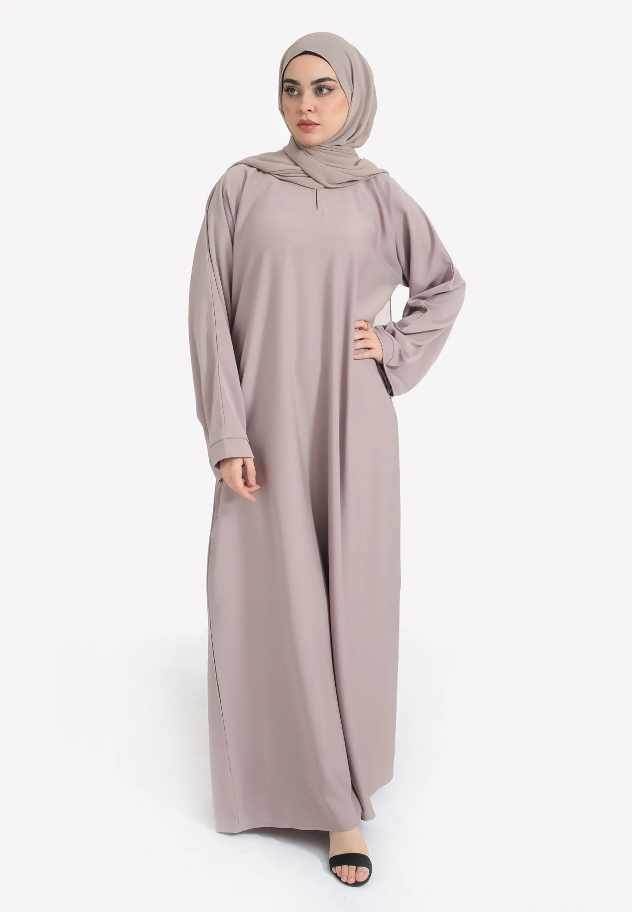 Pastel Mink Textured Abaya With Zip Pockets