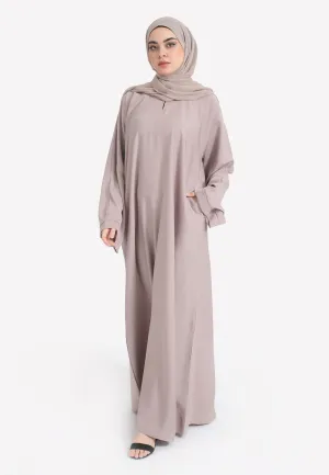 Pastel Mink Textured Abaya With Zip Pockets