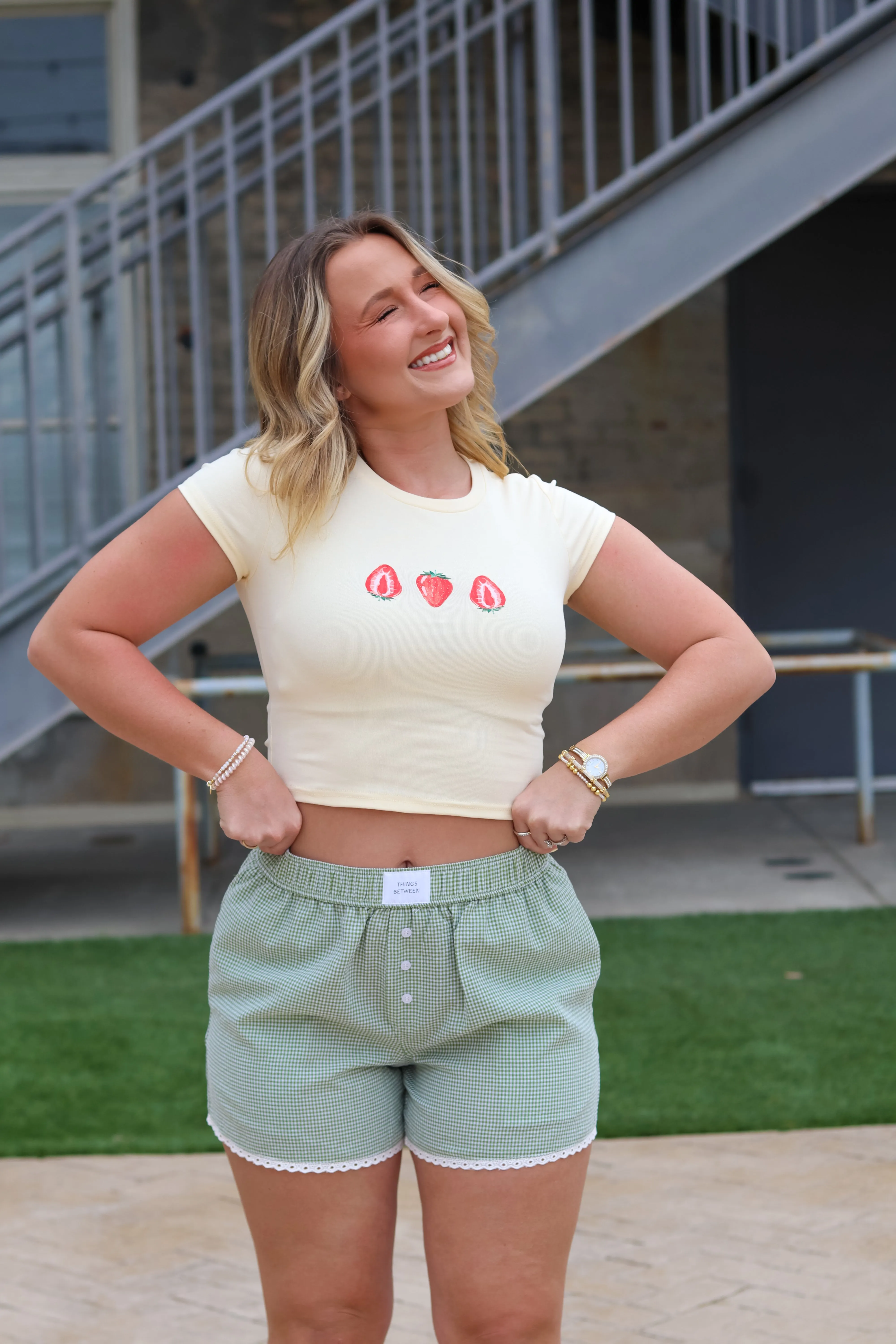 Perfect Pick Strawberry Baby Tee - Custard