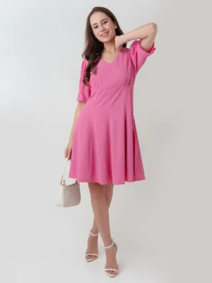 Pink Textured A-Line Short Dress