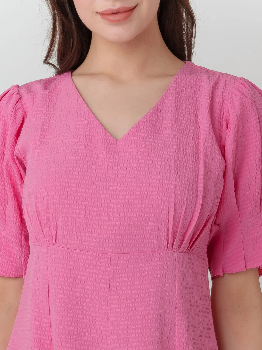 Pink Textured A-Line Short Dress