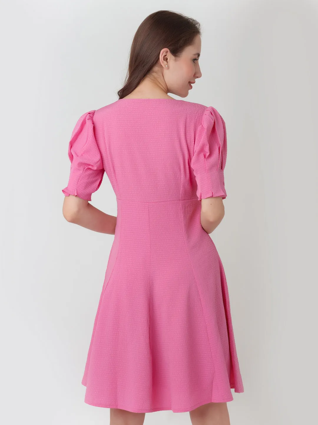 Pink Textured A-Line Short Dress