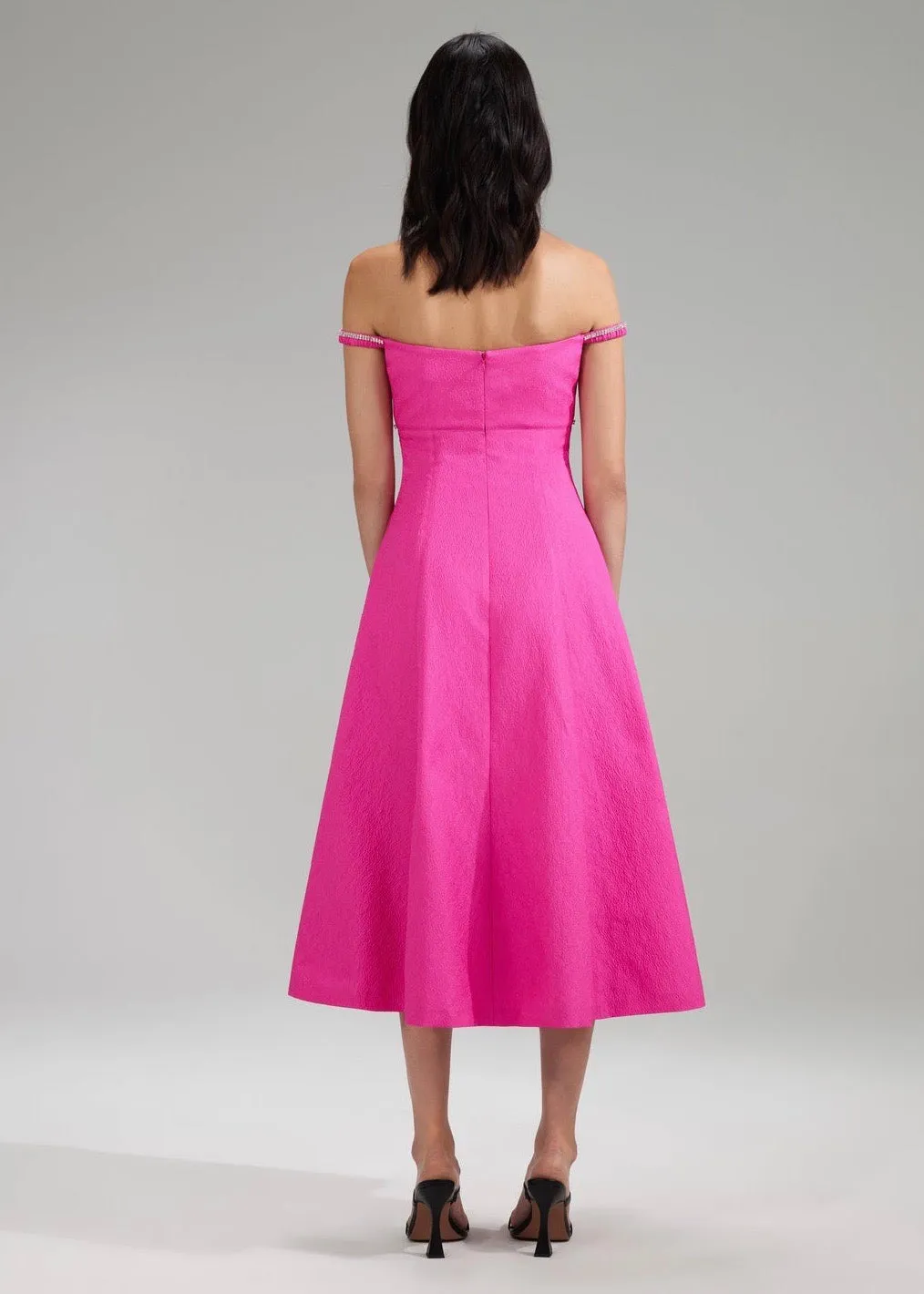 Pink Textured Diamante Detail Midi Dress (Pink)