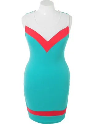Plus Size Sexy Color Block Pink Dress