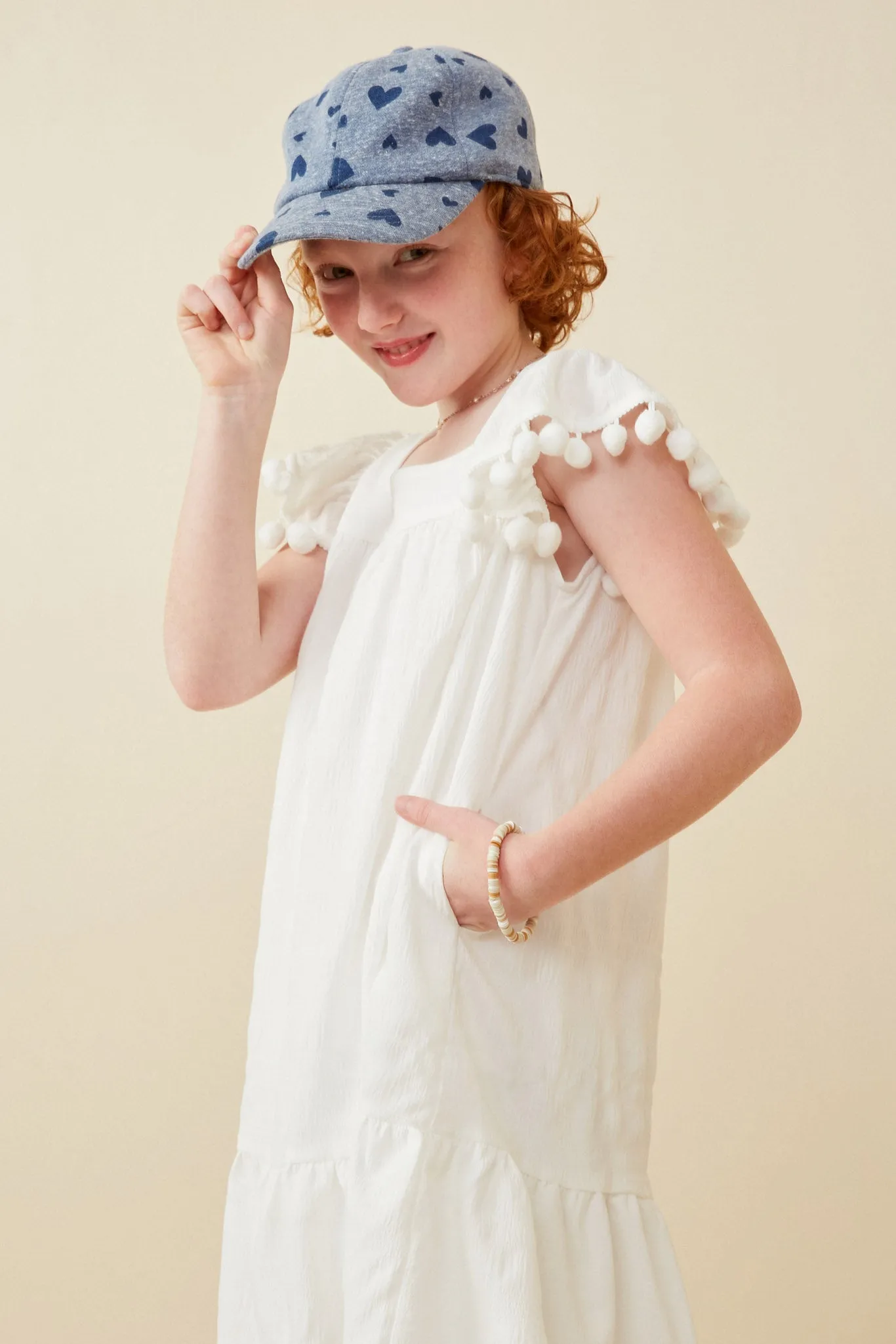 Pompom Detailed Textured Ruffle Sleeve Dress