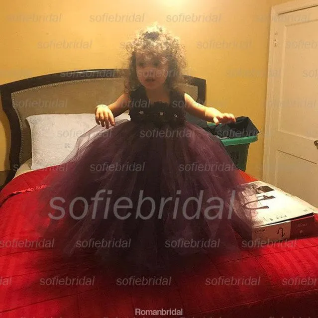 Purple Lace Tulle Flower Girl Dresses, Cheap Lovely Little Girl Dresses,  FG026