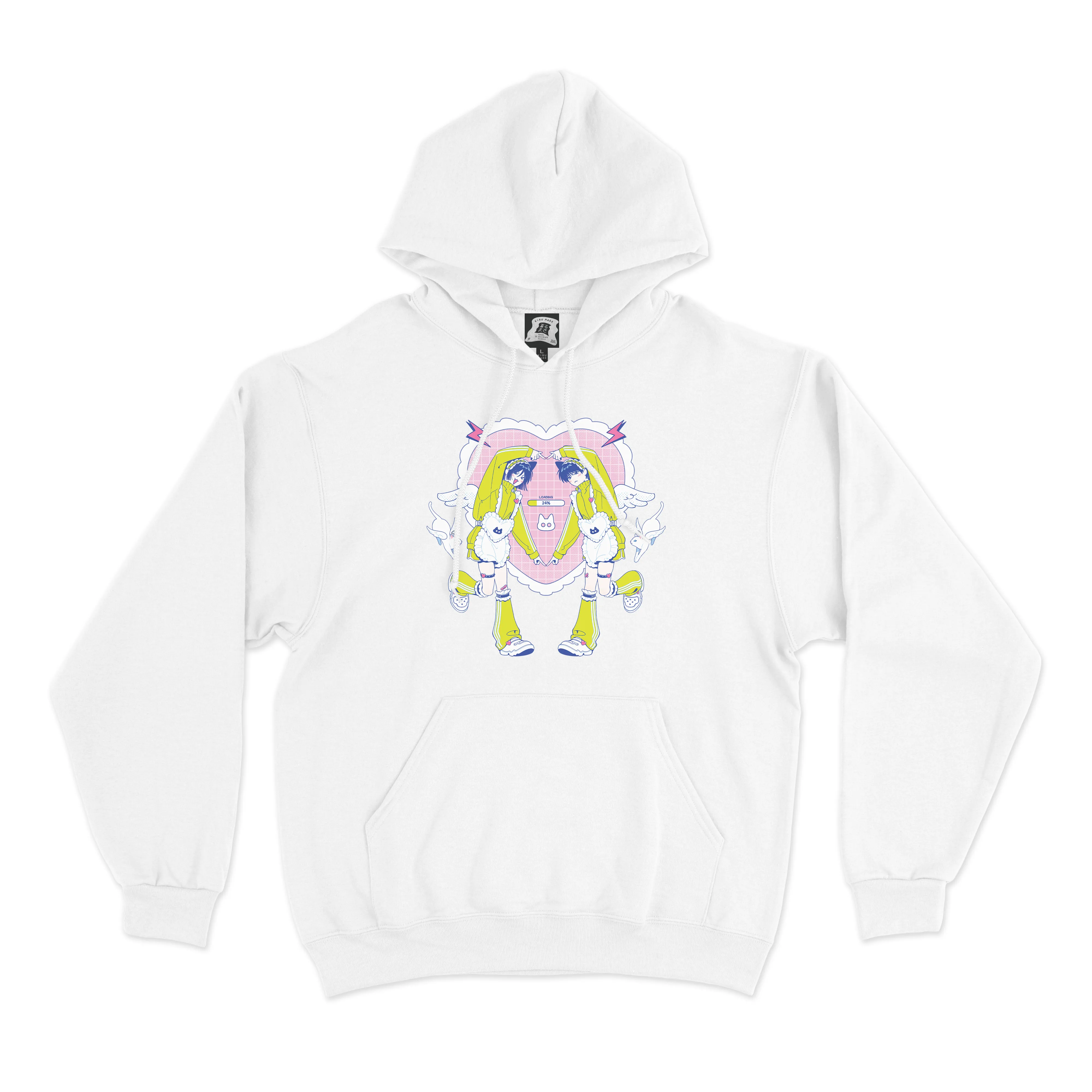 "Catboy Cafe" Basic Hoodie White/Light Pink