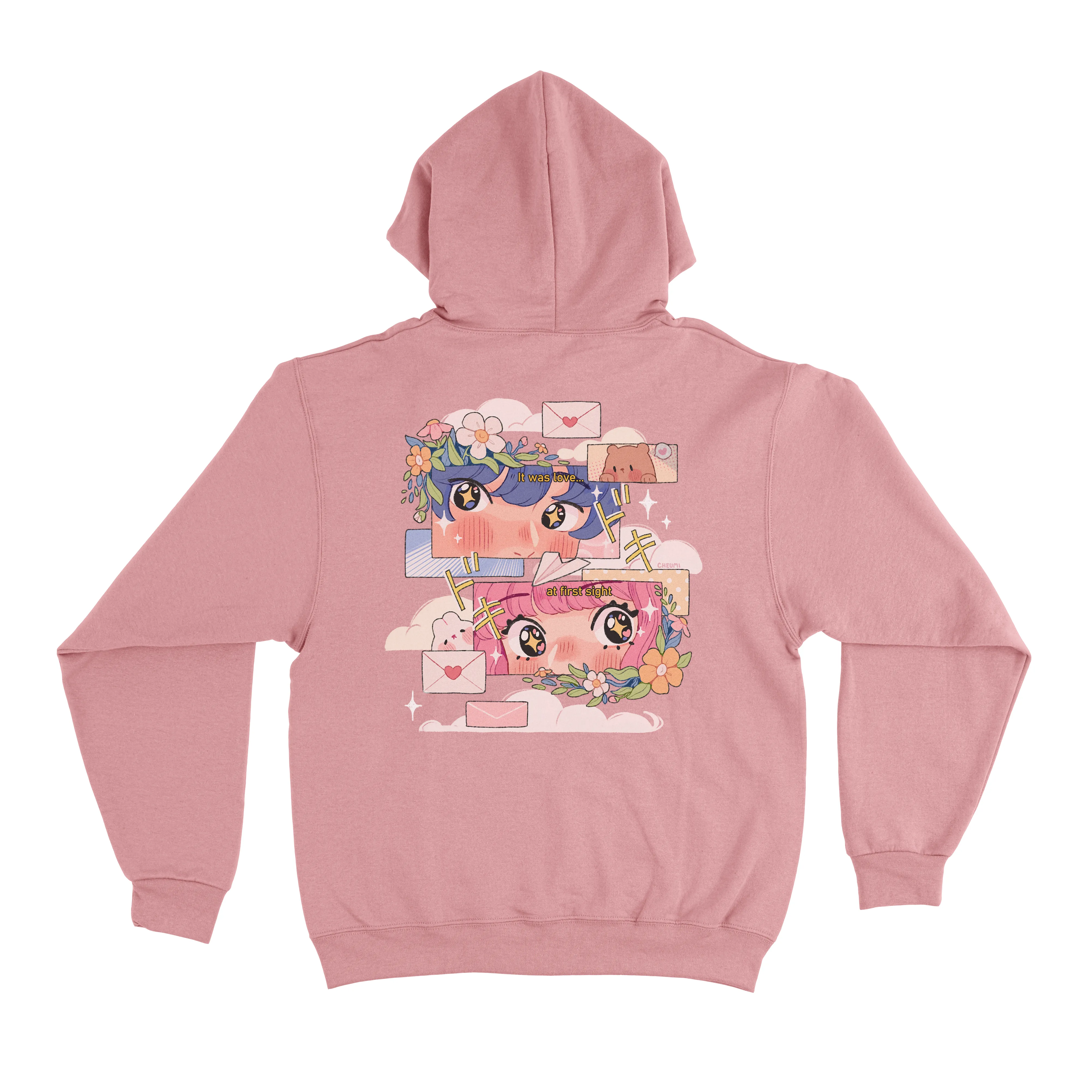 "Love at First Sight" Fleece Hoodie Light Pink