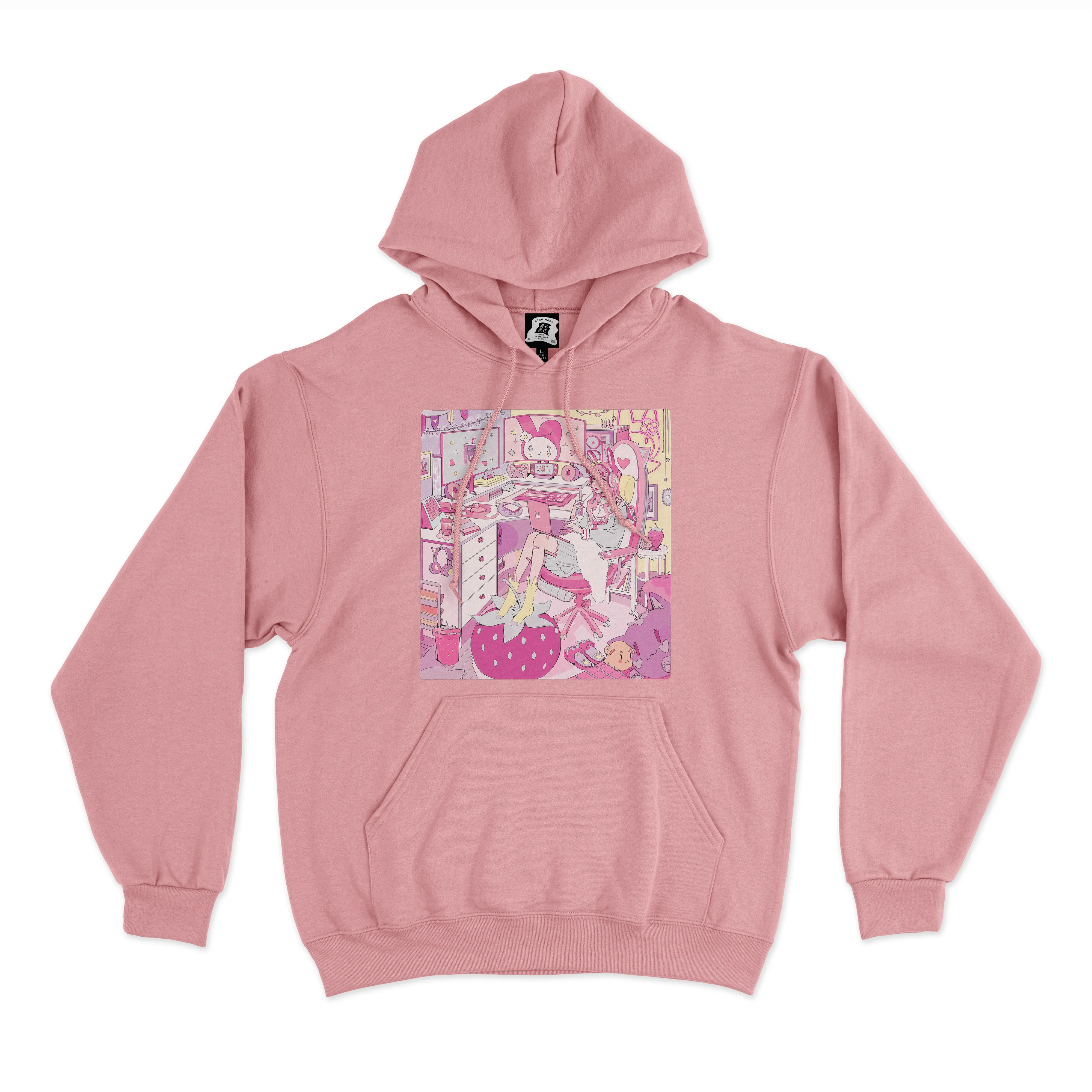 "Strawberry Mood" Fleece Hoodie Light Pink