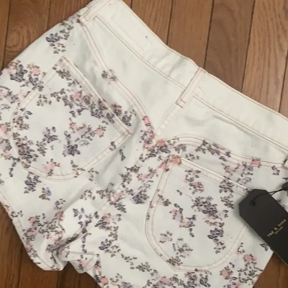 Rag &amp; Bone Ellie cotton denim short in white micro floral size 26 Spring Break