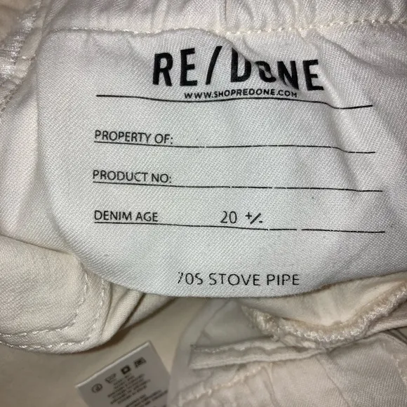 REDONE 70s High Rise Stove Pipe Buttonfly Jeans in Vintage White Sz 27