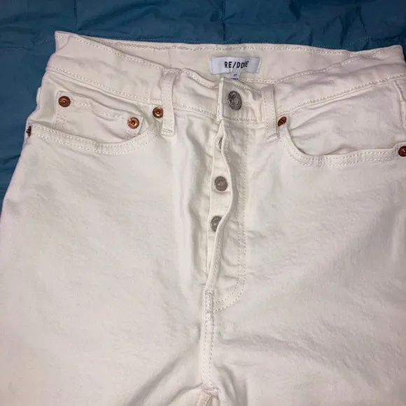 REDONE 70s High Rise Stove Pipe Buttonfly Jeans in Vintage White Sz 27