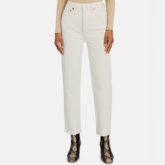 REDONE 70s High Rise Stove Pipe Buttonfly Jeans in Vintage White Sz 27