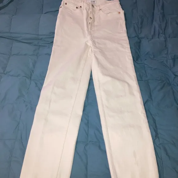 REDONE 70s High Rise Stove Pipe Buttonfly Jeans in Vintage White Sz 27