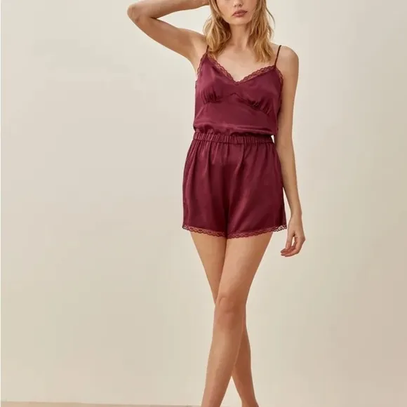 Reformation Sorely Silk Shorts in Plum size XS
