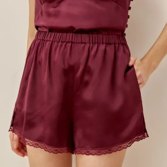 Reformation Sorely Silk Shorts in Plum size XS