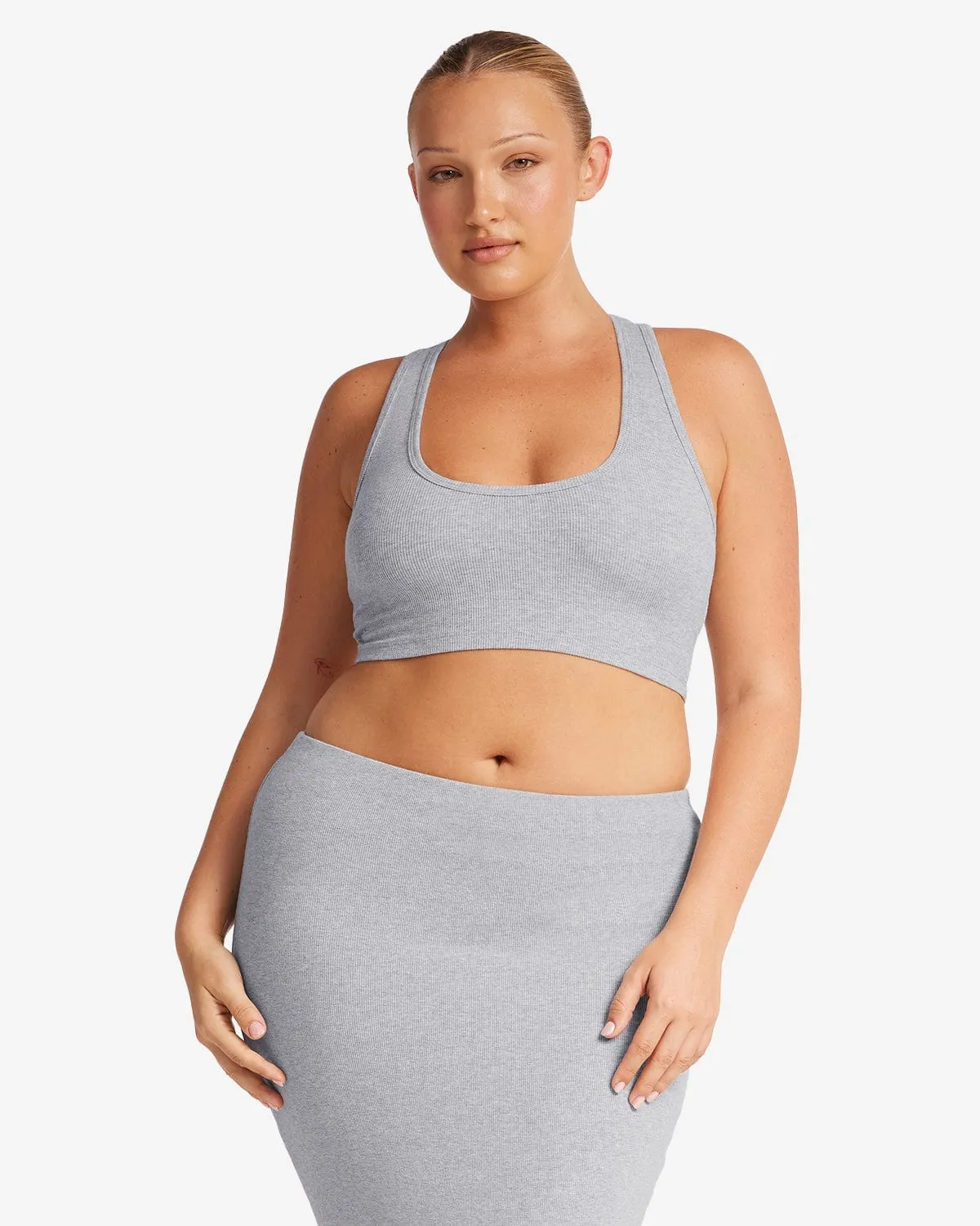 Rib Cropped Tank | Cloud Marl