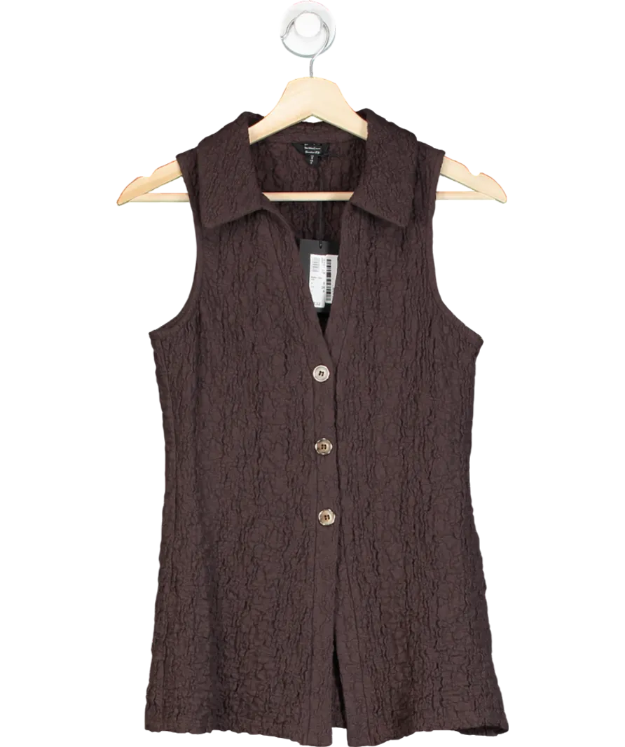 River Island Brown Textured Sleeveless Shirt UK 8