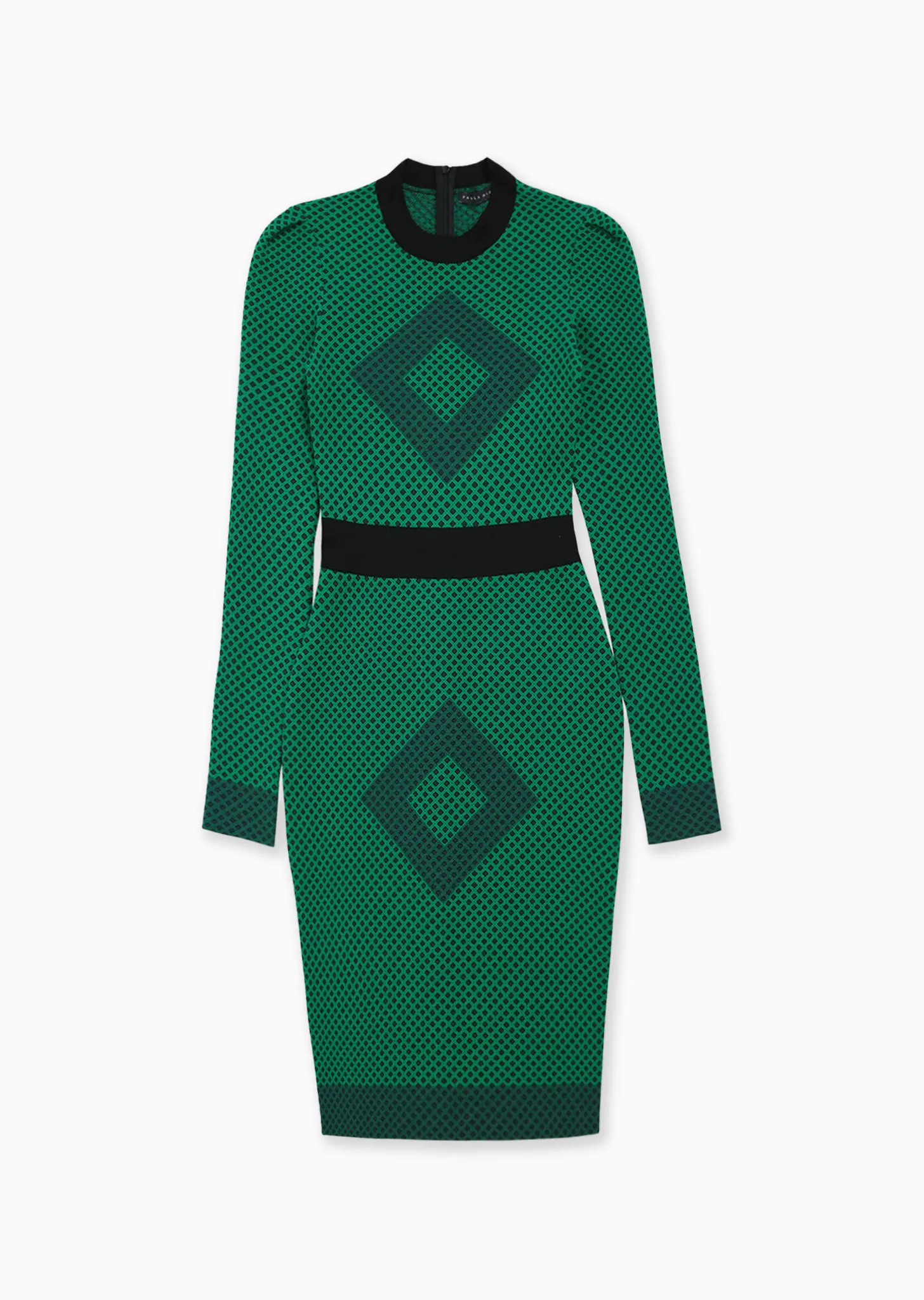 Sage – Diamond Motif Pencil Dress with Long Sleeves