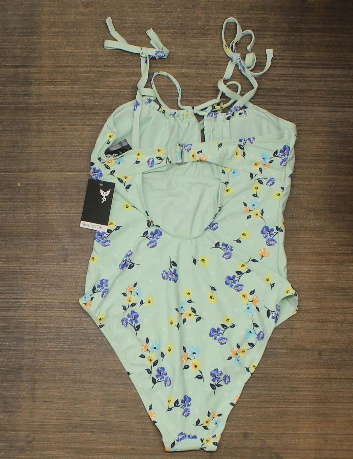 Sea Angel Women's Tie-Front One Piece Swimsuit Polka Dot Ditsy Green S